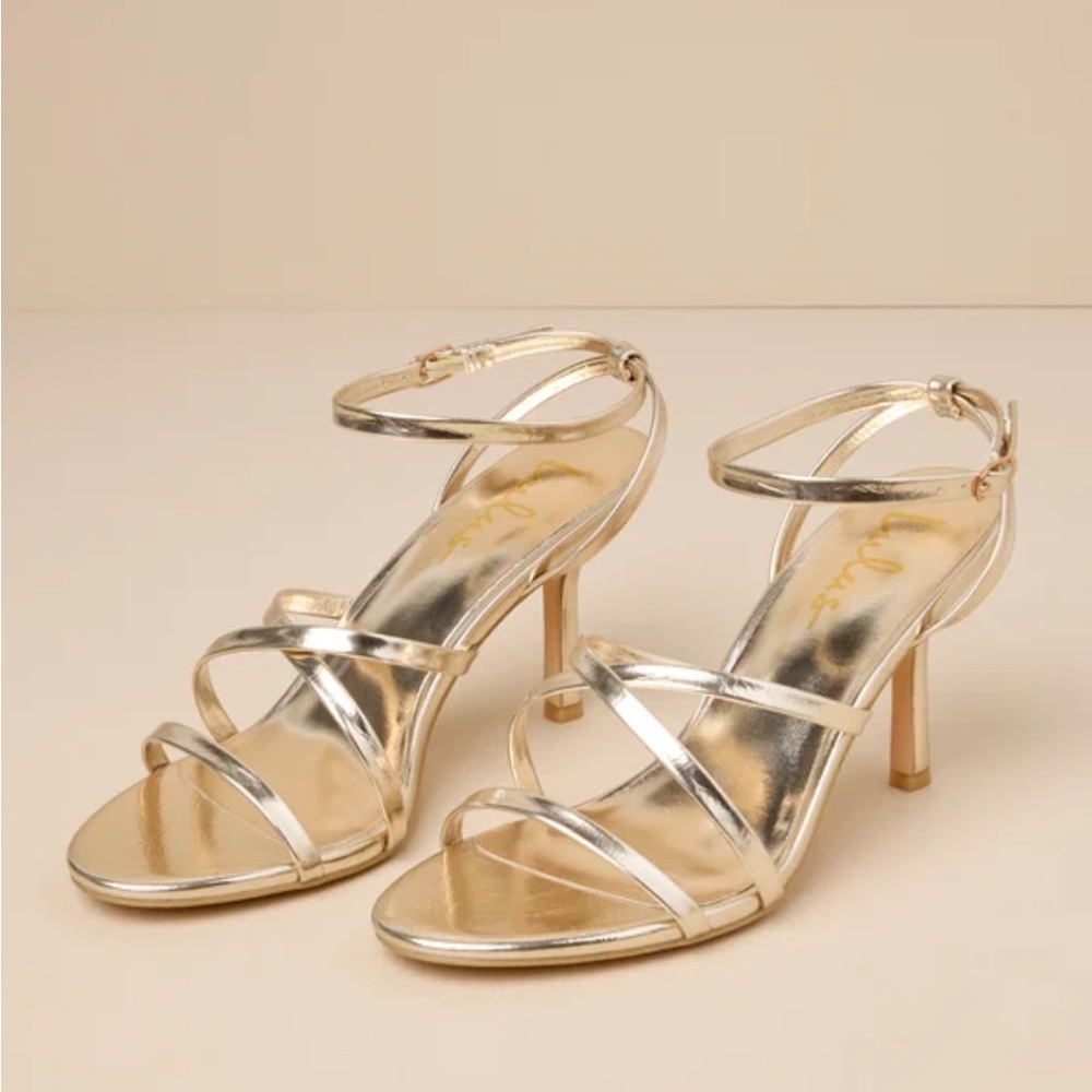 Lulus Sheriden Gold Strappy High Heel Sandals Size 7